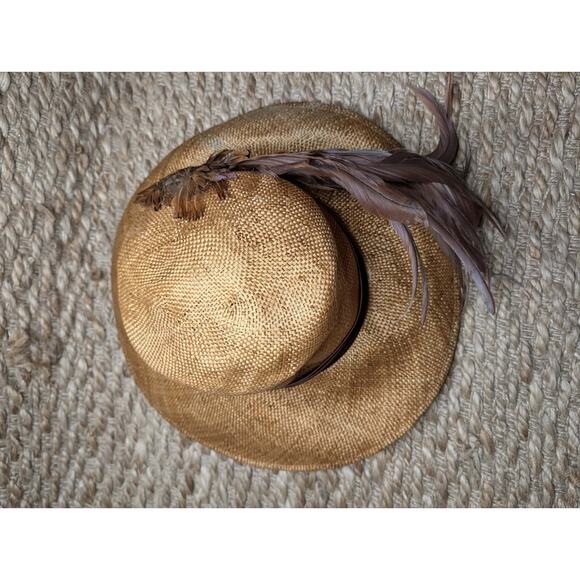 Women\'s Vintage Miss Bierner Straw Fedora Hat Brown Pheasant Feathers NWT! main image 10